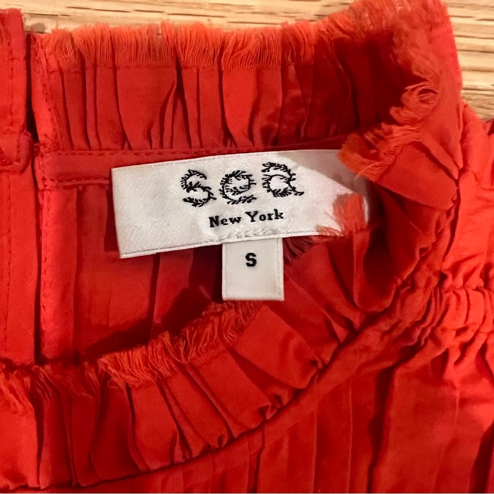 Sea New York NY Greir Gathe Poplin Top Size Small Orange/Red - Picture 6 of 8